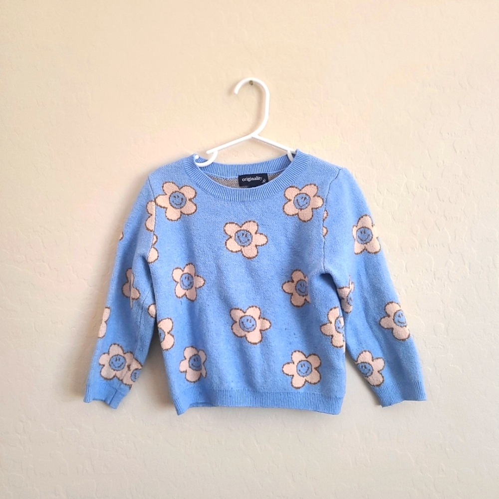 Originality Light blue flower smiley face sweater. Size 5t